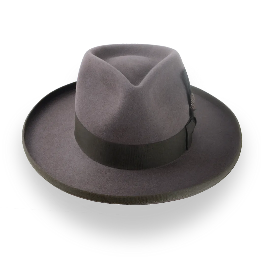 Caribou Grey Wide Rolled Brim Fedora Hat in Fur Felt | The Rooster - Agnoulita Hats 6