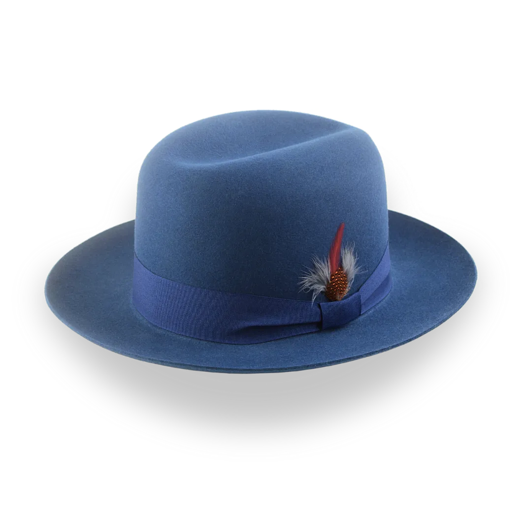 Casual Style Wide Brim Fedora for Men in Blue Fur Felt | The Tobin - Agnoulita Hats 1