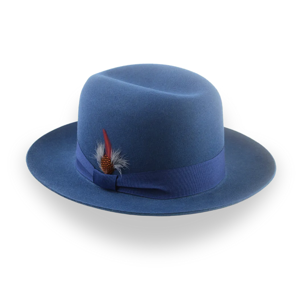 Casual Style Wide Brim Fedora for Men in Blue Fur Felt | The Tobin - Agnoulita Hats 3