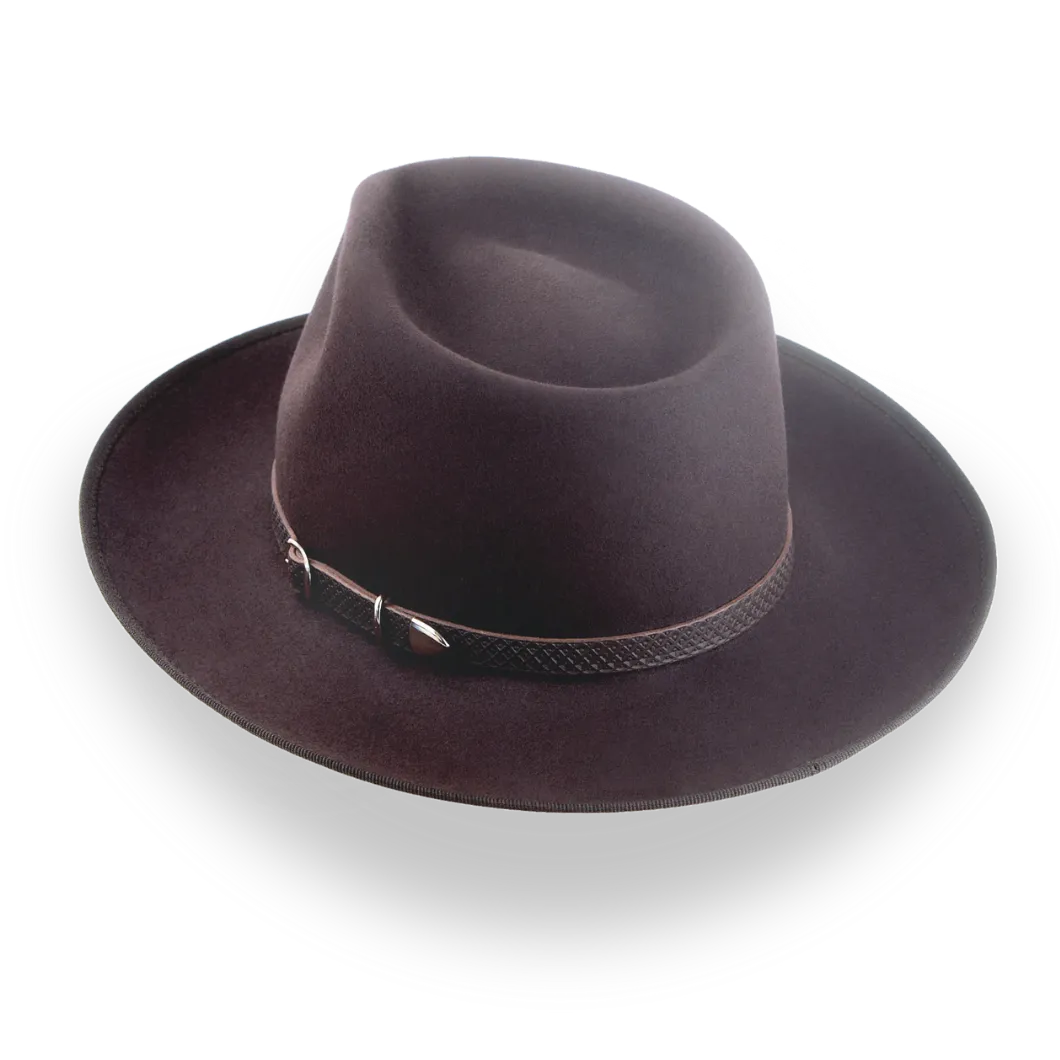Chocolate Brown Mens Western Fedora in Rich Fur Felt | The Ulysses - Agnoulita Hats 3