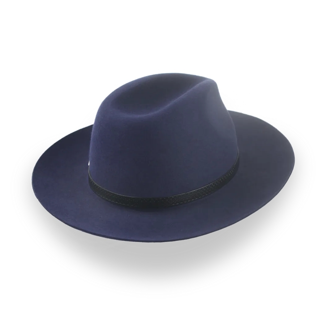 Dark Blue Outback Fur Felt Fedora with Leather Hat Belt | The Rebel - Agnoulita Hats 4