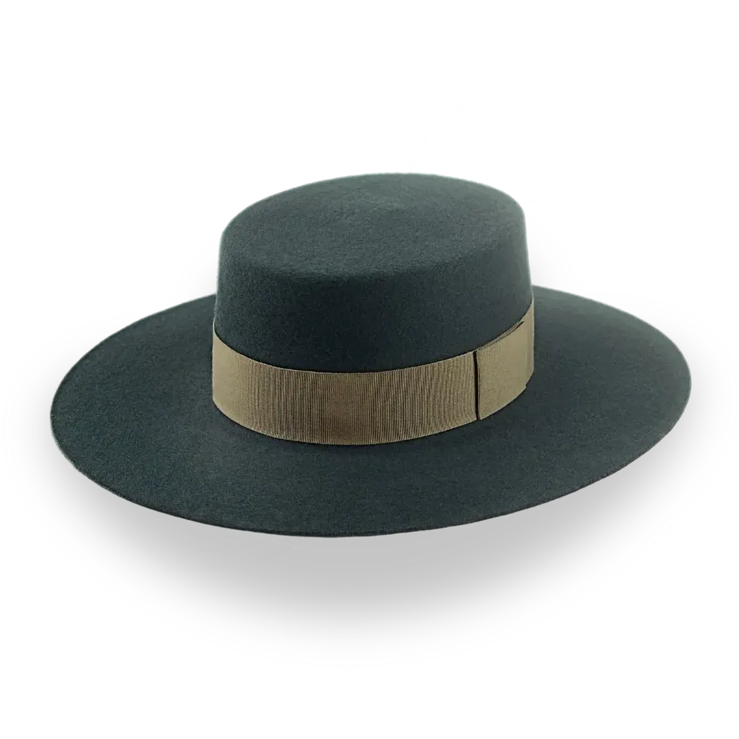 Dark Green Flat Top Western Hat in Premium Wool Felt | The Woodsman - Agnoulita Hats 1