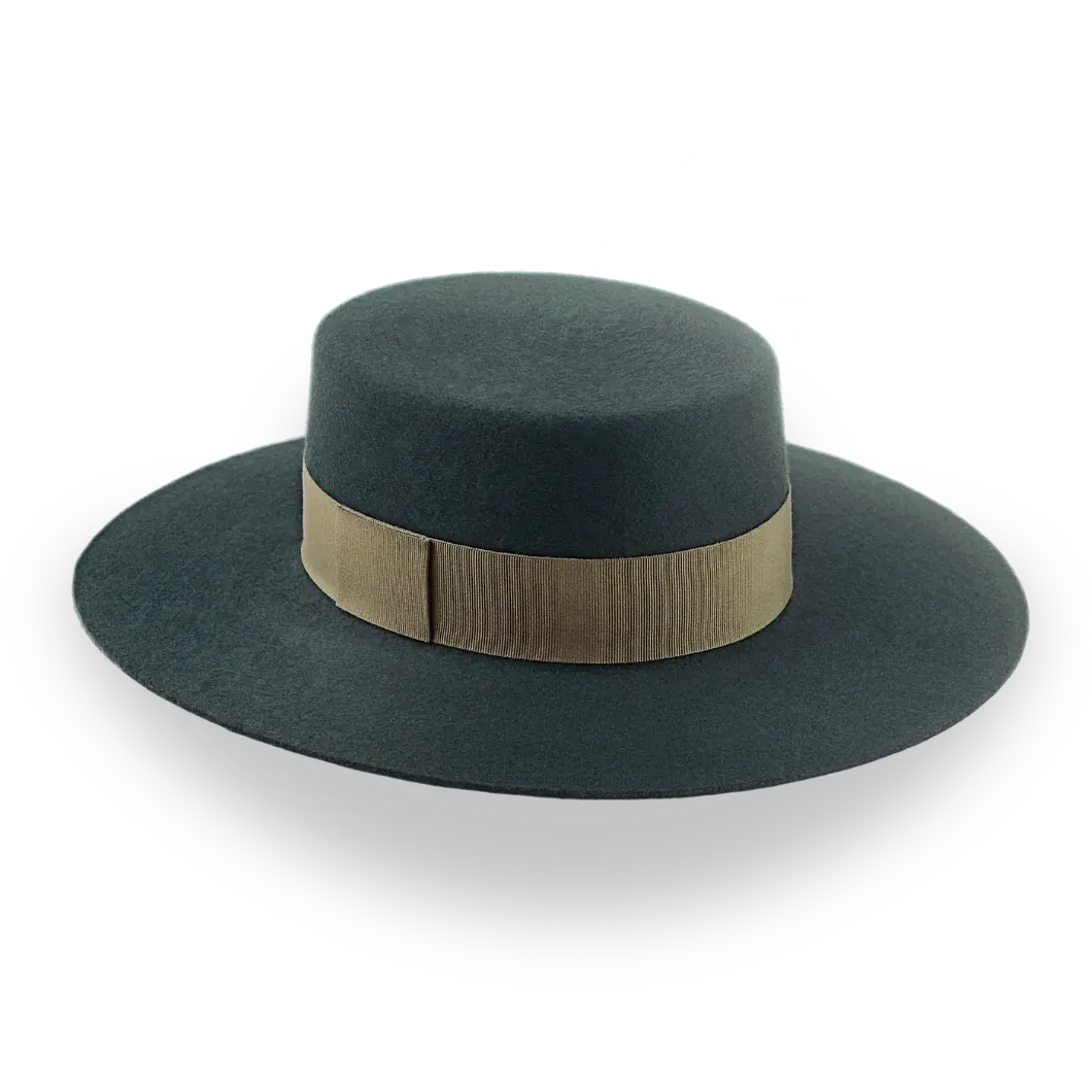 Dark Green Flat Top Western Hat in Premium Wool Felt | The Woodsman - Agnoulita Hats 3