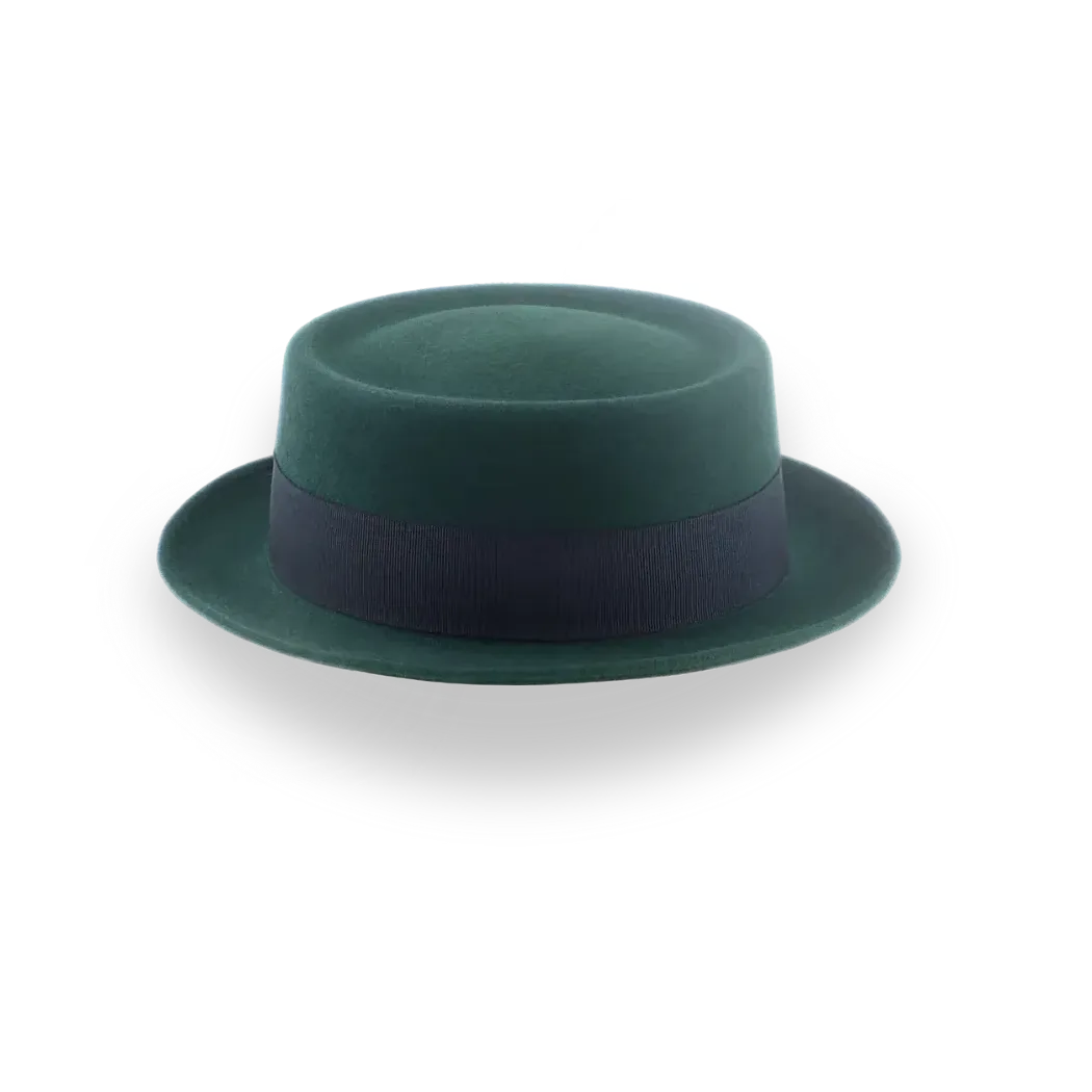 Dark Green Porkpie Hat in Smooth Fur Felt | The Soloist - Agnoulita Hats 5