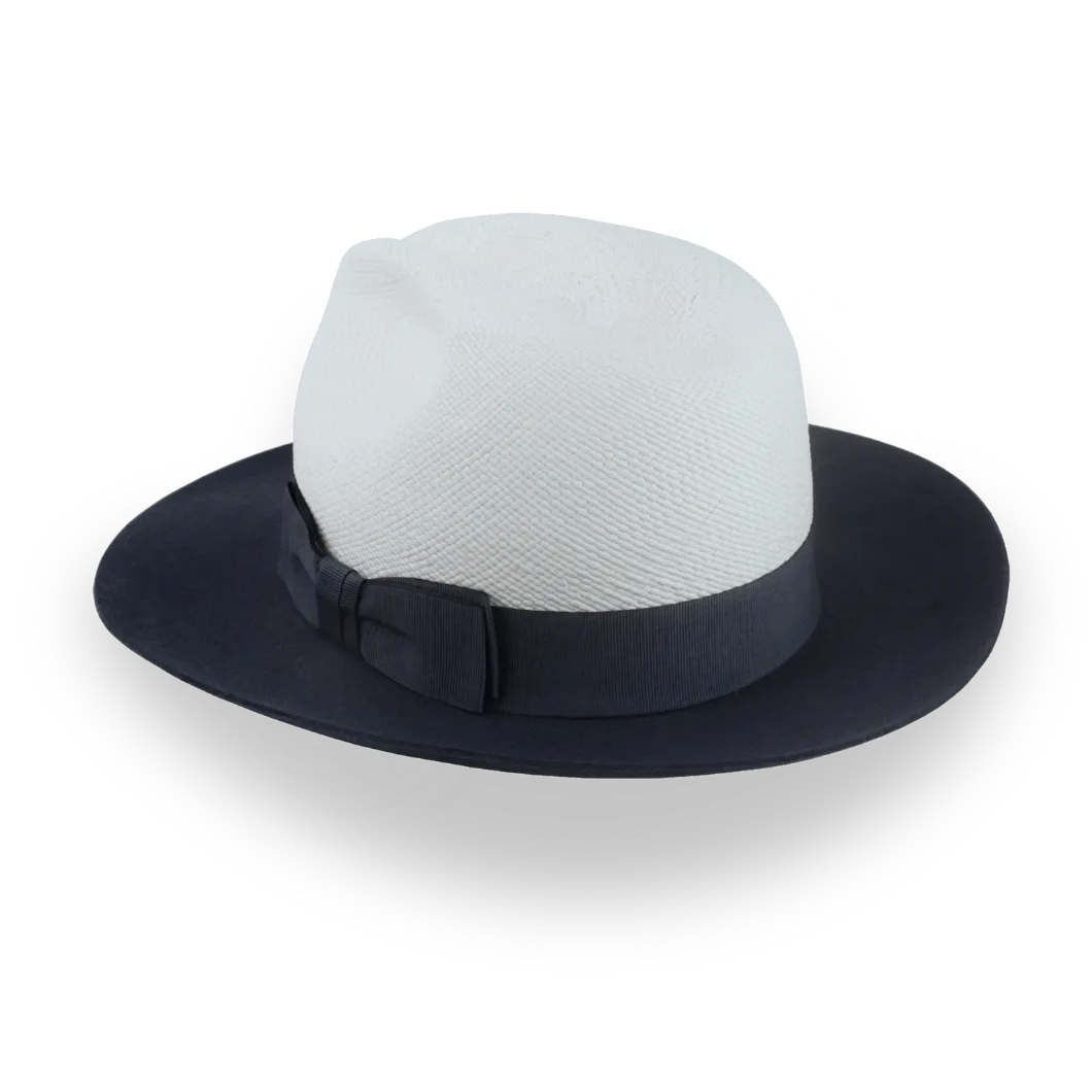 Dark Grey and Off-White Two-Tone Panama Fedora Hat with Felt Brim | The Monarch - Agnoulita Hats 3