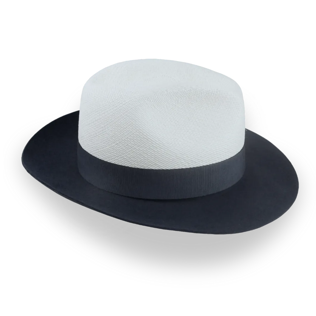 Dark Grey and Off-White Two-Tone Panama Fedora Hat with Felt Brim | The Monarch - Agnoulita Hats 5