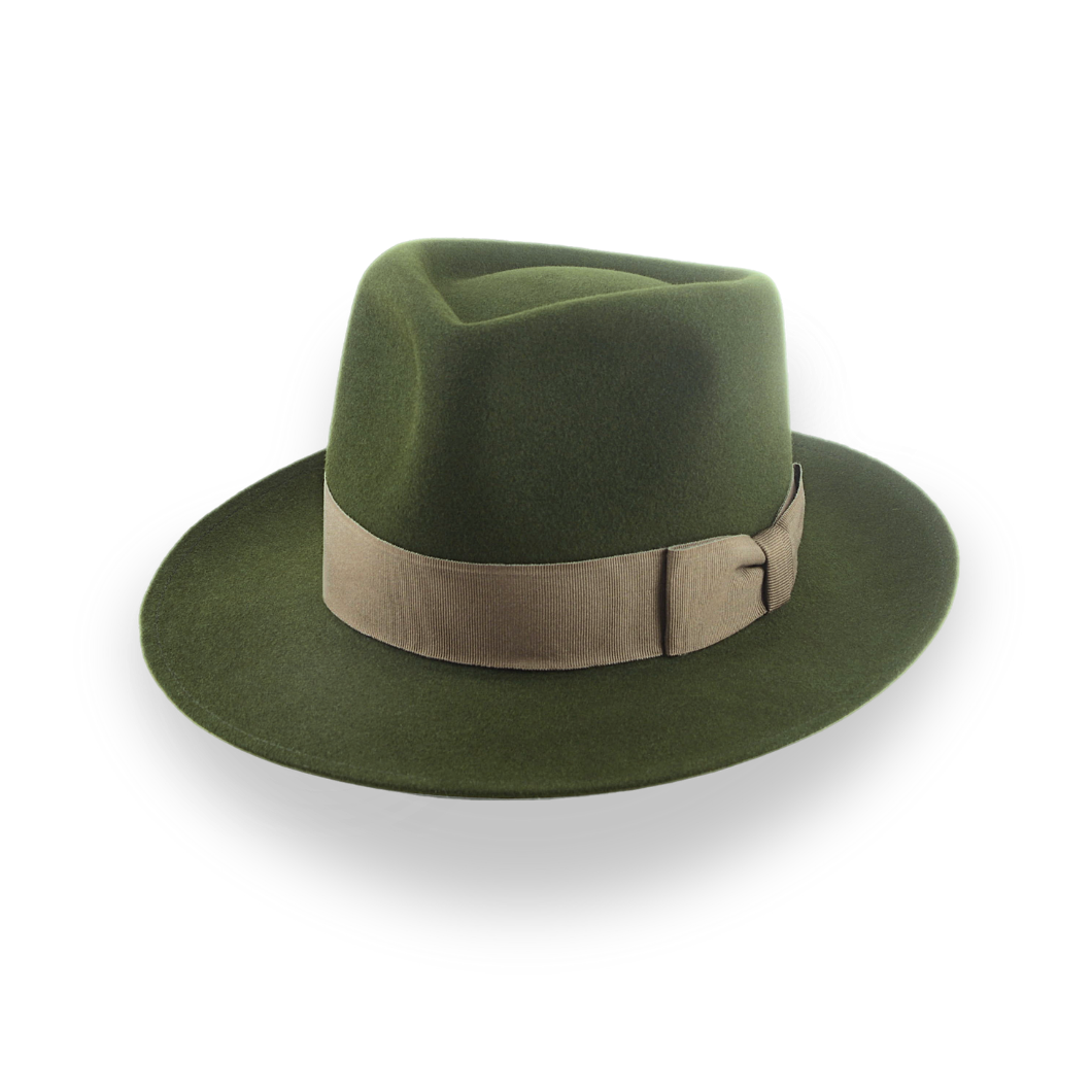 Dark Olive Green Felt Fedora Hat with Teardrop Crown | The 5217 - Agnoulita Hats 1