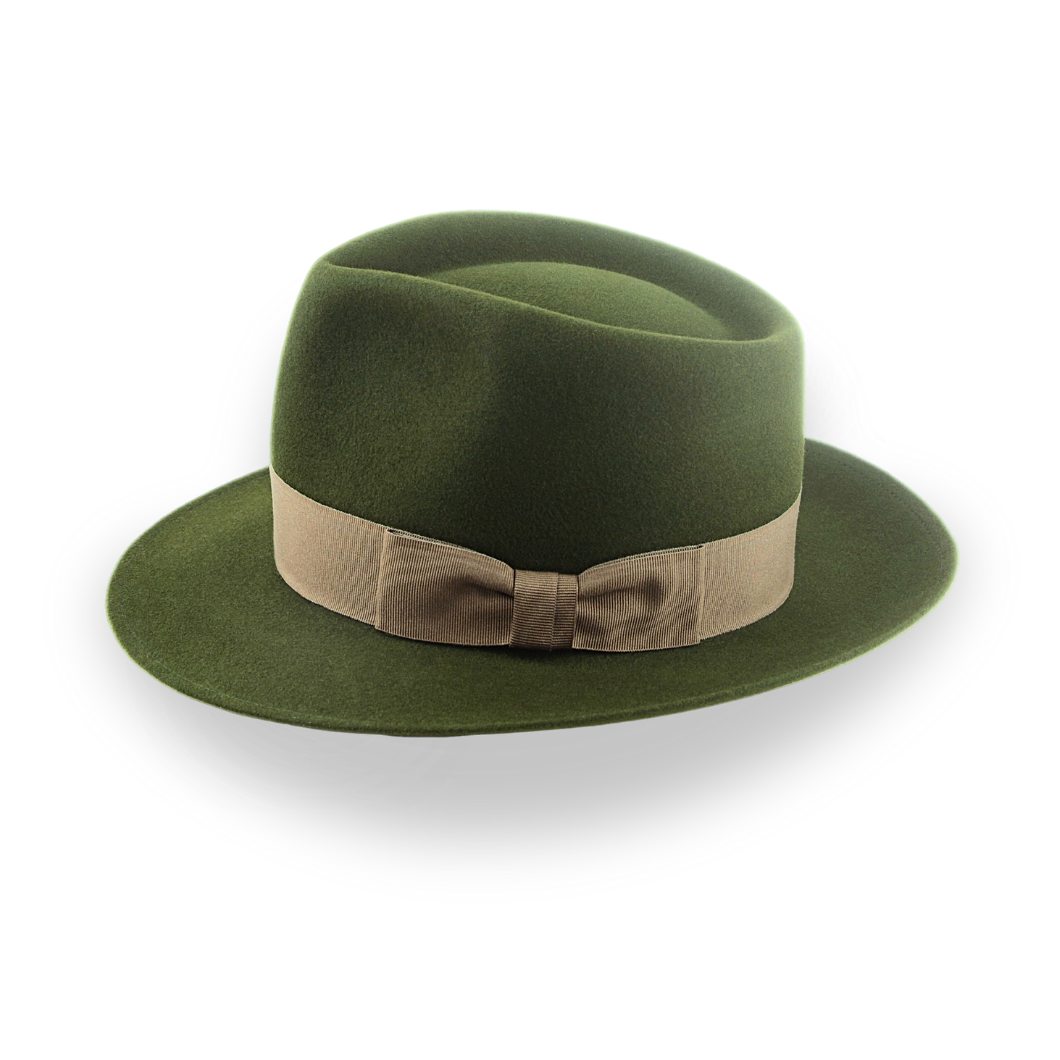 Dark Olive Green Felt Fedora Hat with Teardrop Crown | The 5217 - Agnoulita Hats 2