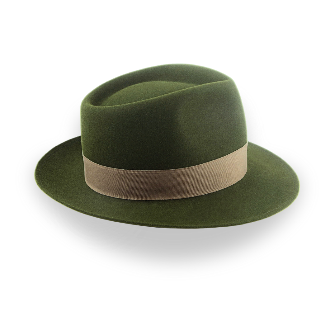 Dark Olive Green Felt Fedora Hat with Teardrop Crown | The 5217 - Agnoulita Hats 5