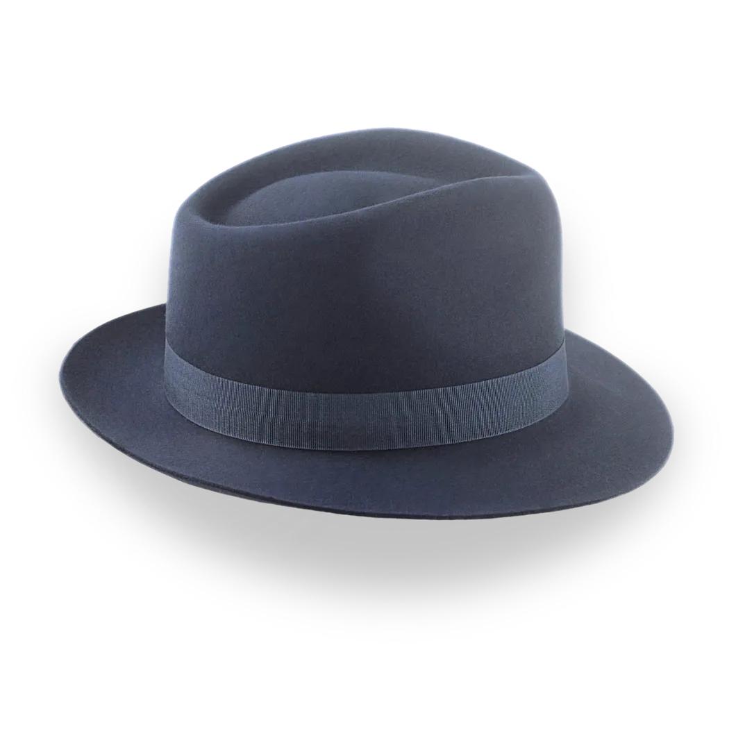 Dark Slate Grey Men's Teardrop Fedora in Smooth Fur Felt | The Diplomat - Agnoulita Hats 5