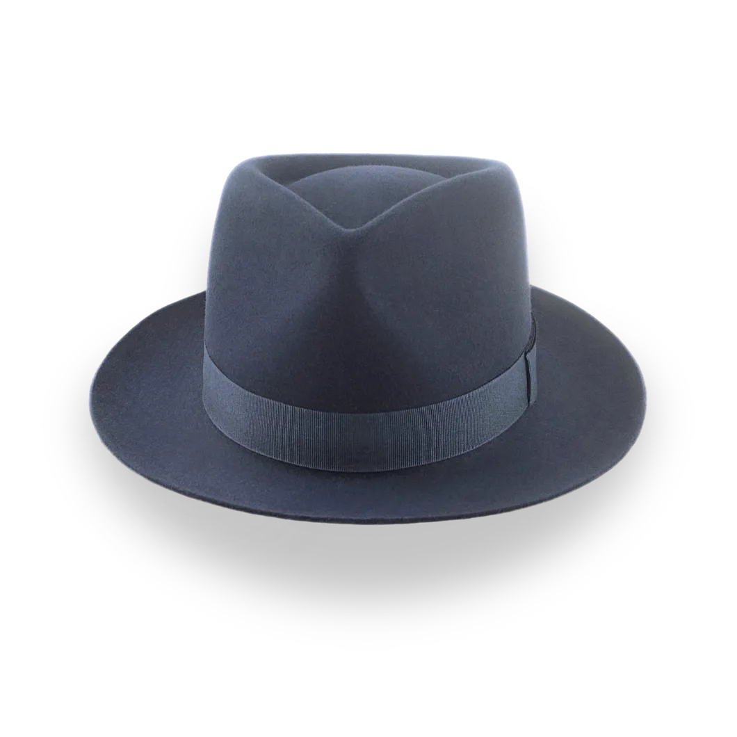 Dark Slate Grey Men's Teardrop Fedora in Smooth Fur Felt | The Diplomat - Agnoulita Hats 6