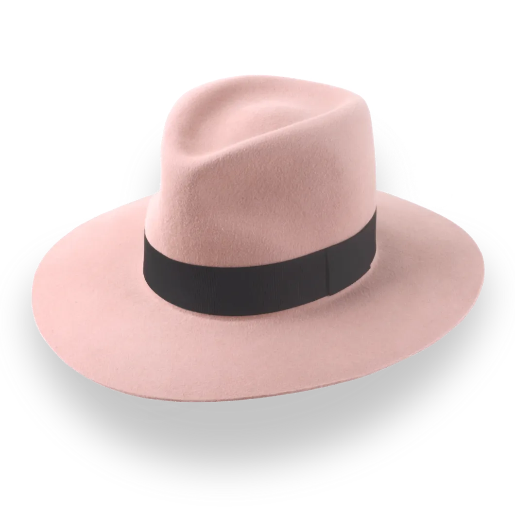 Dusty Pink Wide Brim Fedora Hat in Premium Fur Felt | The Enigma - Agnoulita Hats 1