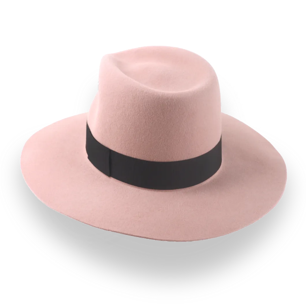 Dusty Pink Wide Brim Fedora Hat in Premium Fur Felt | The Enigma - Agnoulita Hats 3