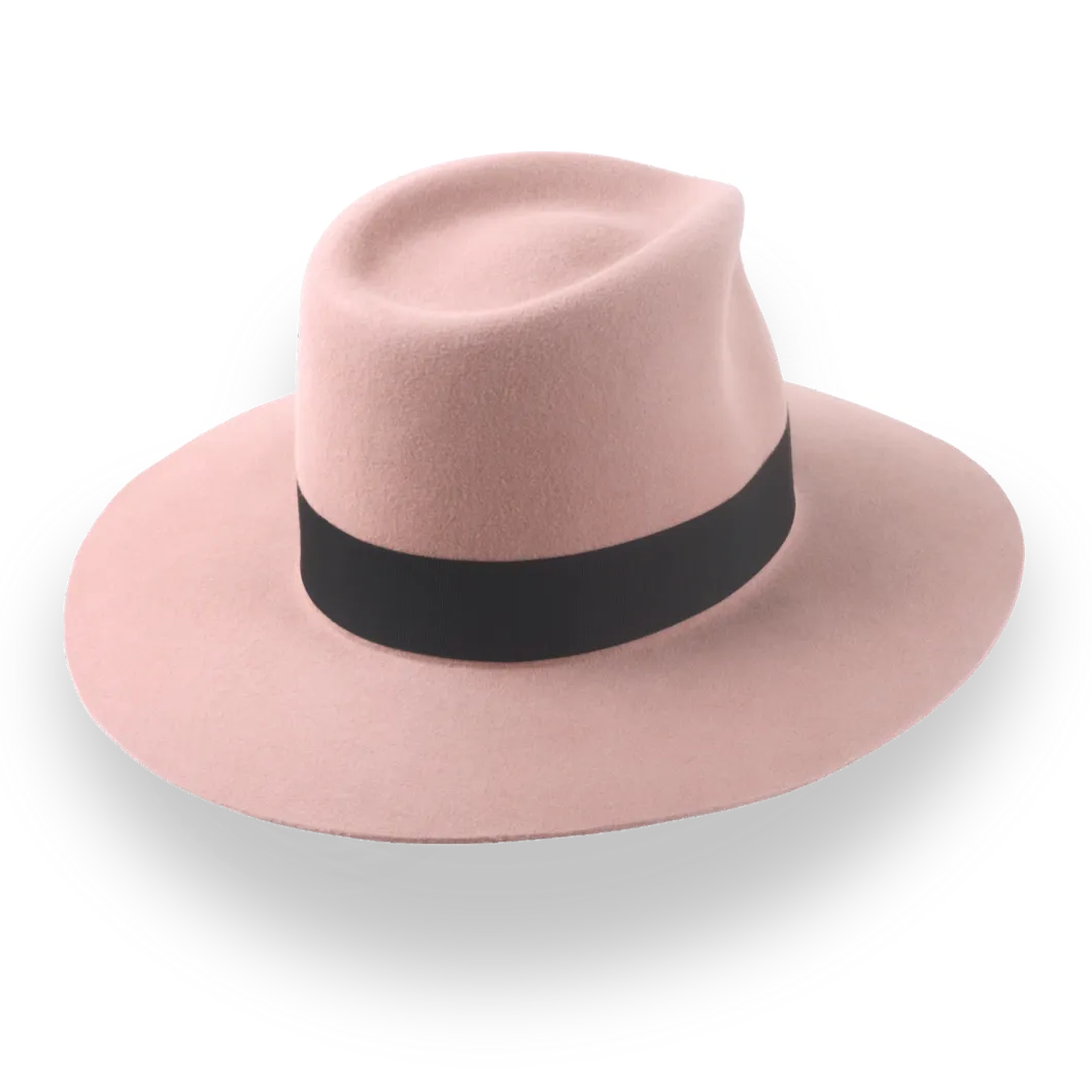 Dusty Pink Wide Brim Fedora Hat in Premium Fur Felt | The Enigma - Agnoulita Hats 4