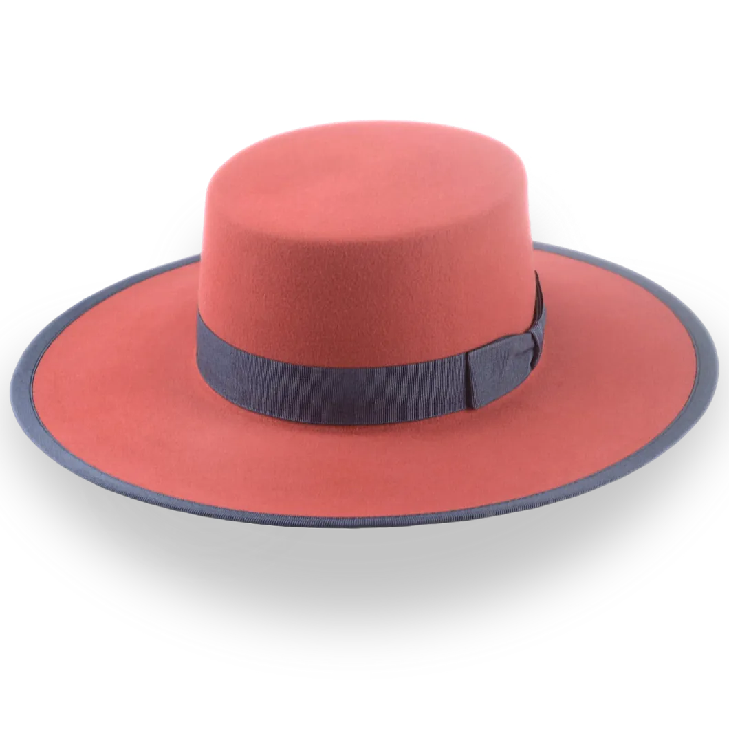 Fire Red Western Flat Crown Hat in Stylish Fur Felt | The Tower - Agnoulita Hats 1