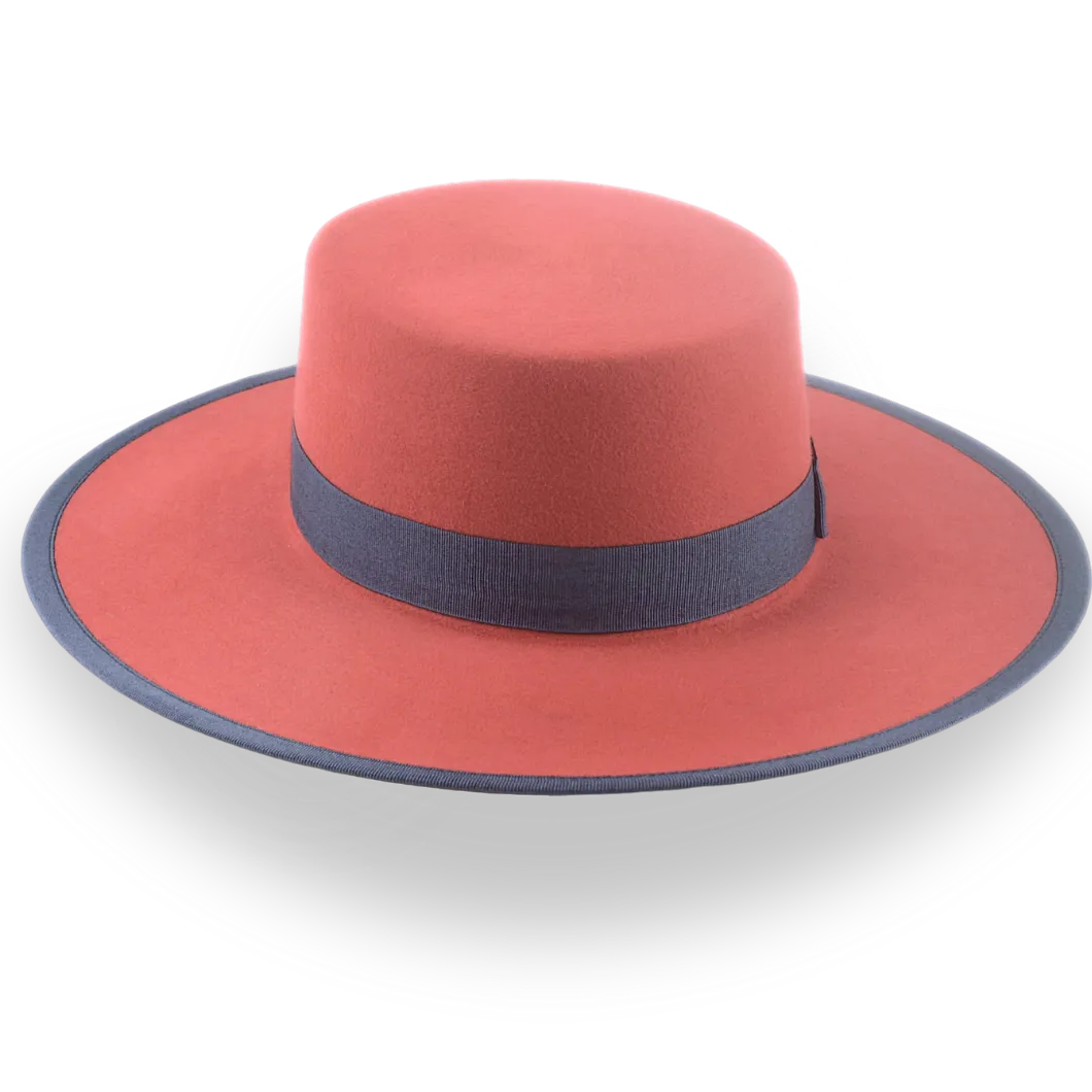 Fire Red Western Flat Crown Hat in Stylish Fur Felt | The Tower - Agnoulita Hats 6