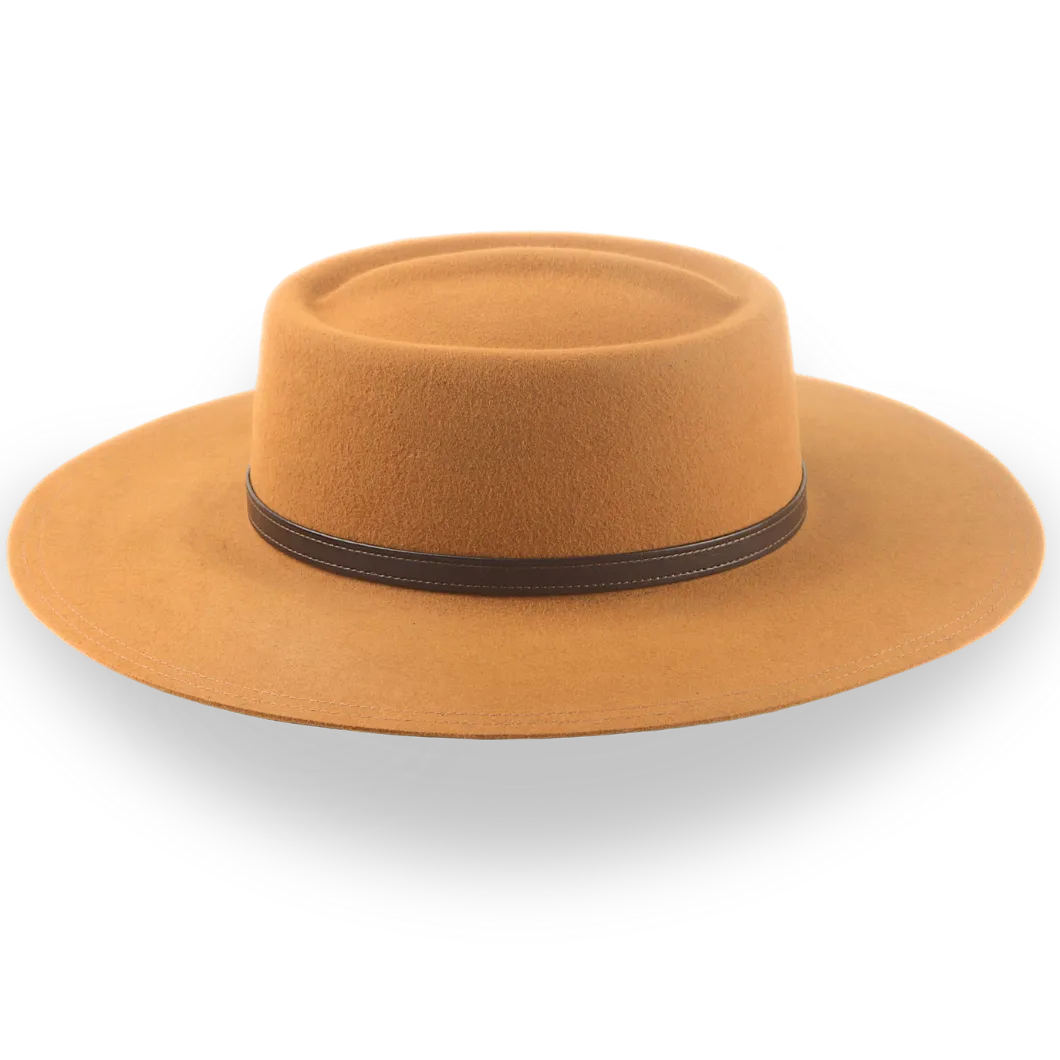 Flat Brim Gambler Cowboy Hat in Ginger Fur Felt | The Gambler - Agnoulita Hats 5