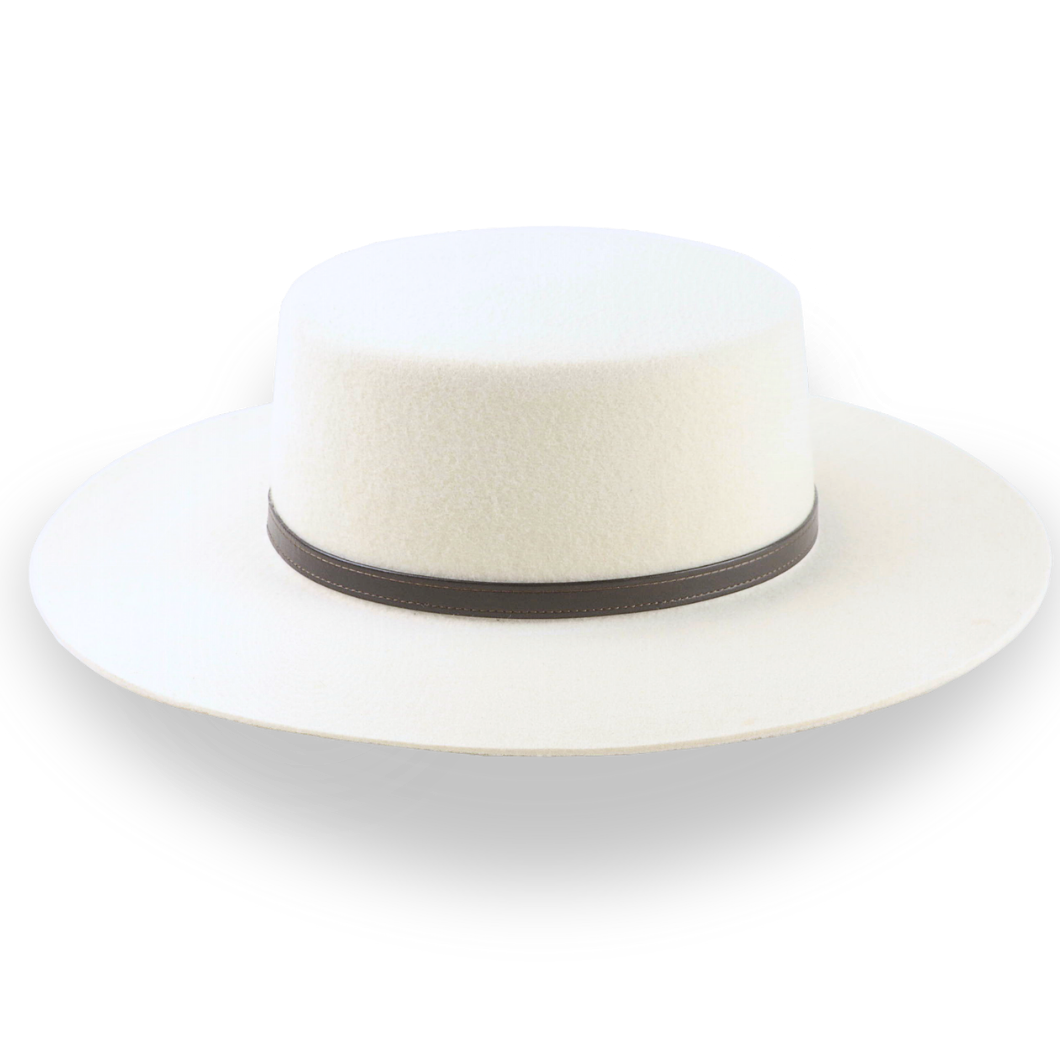 Flat Crown Wide Brim Bolero Hat In Ivory Wool Felt | The Galloper - Agnoulita Hats 5