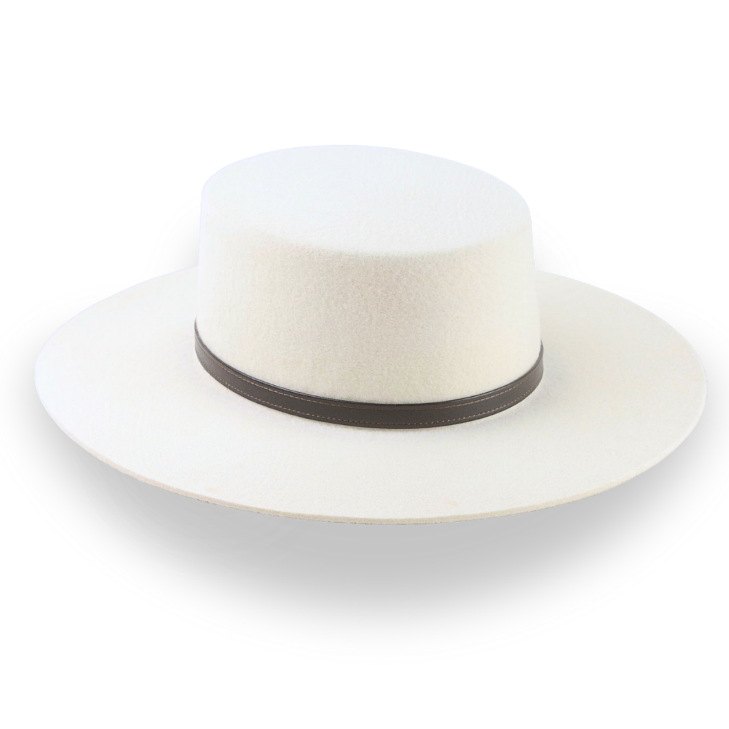 Flat Crown Wide Brim Bolero Hat In Ivory Wool Felt | The Galloper - Agnoulita Hats 6