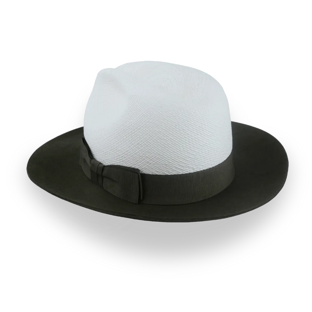 Green and Off-White Two-Tone Panama Fedora Hat with Felt Brim | The Monarch - Agnoulita Hats 3