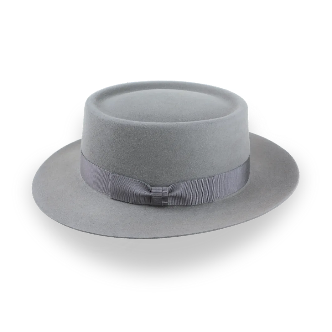 Grey Flat Top Wide Brim Fedora in Premium Fur Felt | The Player - Agnoulita Hats 2