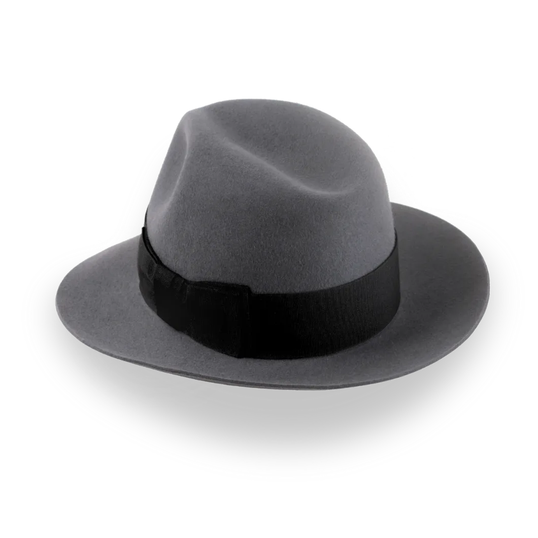 Grey Wide Brim Center-Dent Fedora in High-quality Fur Felt | The Silkstone - Agnoulita Hats 3