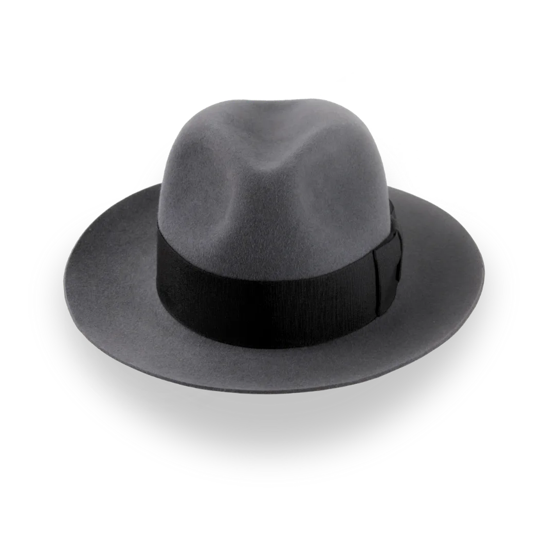Grey Wide Brim Center-Dent Fedora in High-quality Fur Felt | The Silkstone - Agnoulita Hats 6