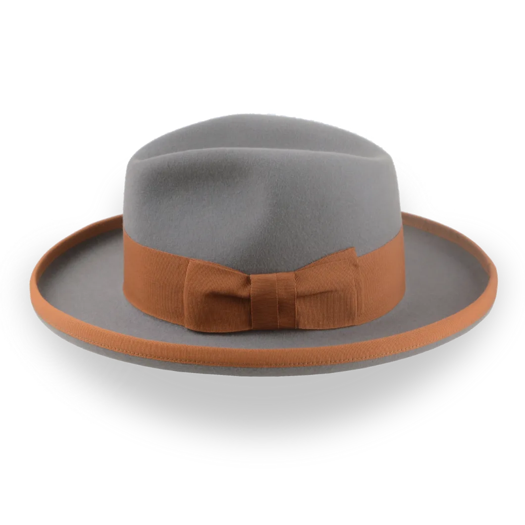 Grey Wide Brim Fedora in a Homburg Hat Style | The Solaris - Agnoulita Hats 2