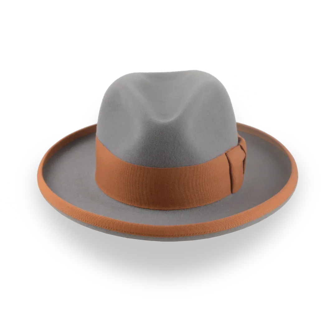 Grey Wide Brim Fedora in a Homburg Hat Style | The Solaris - Agnoulita Hats 6