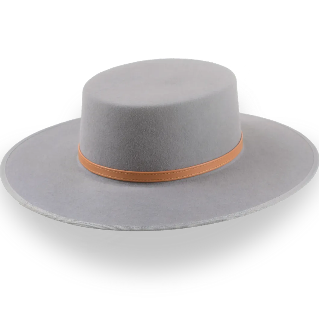 Grey Wide Brim Flat Top Cowboy Hat in High-Quality Fur Felt | The Tycoon - Agnoulita Hats 4