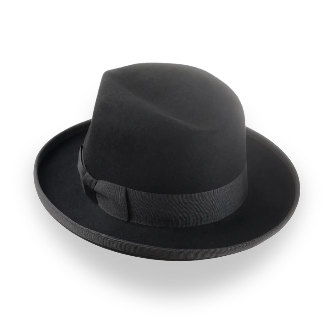 Handcrafted Men's Homburg Hat in Black Premium Fur Felt | The Summit - Agnoulita Hats 3
