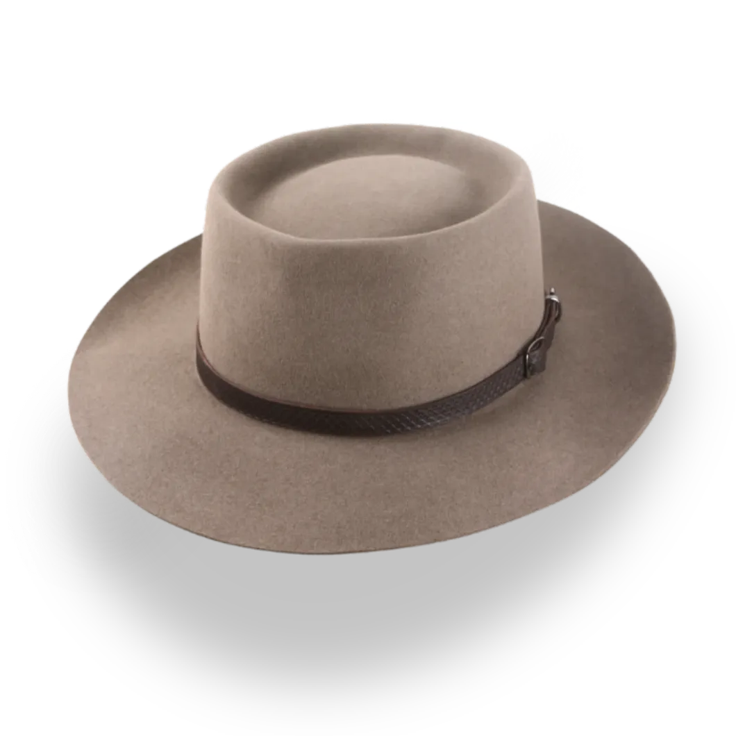 Handcrafted Wide Brim Porkpie Hat with Leather Band | The Oppenheimer - Agnoulita Hats 1