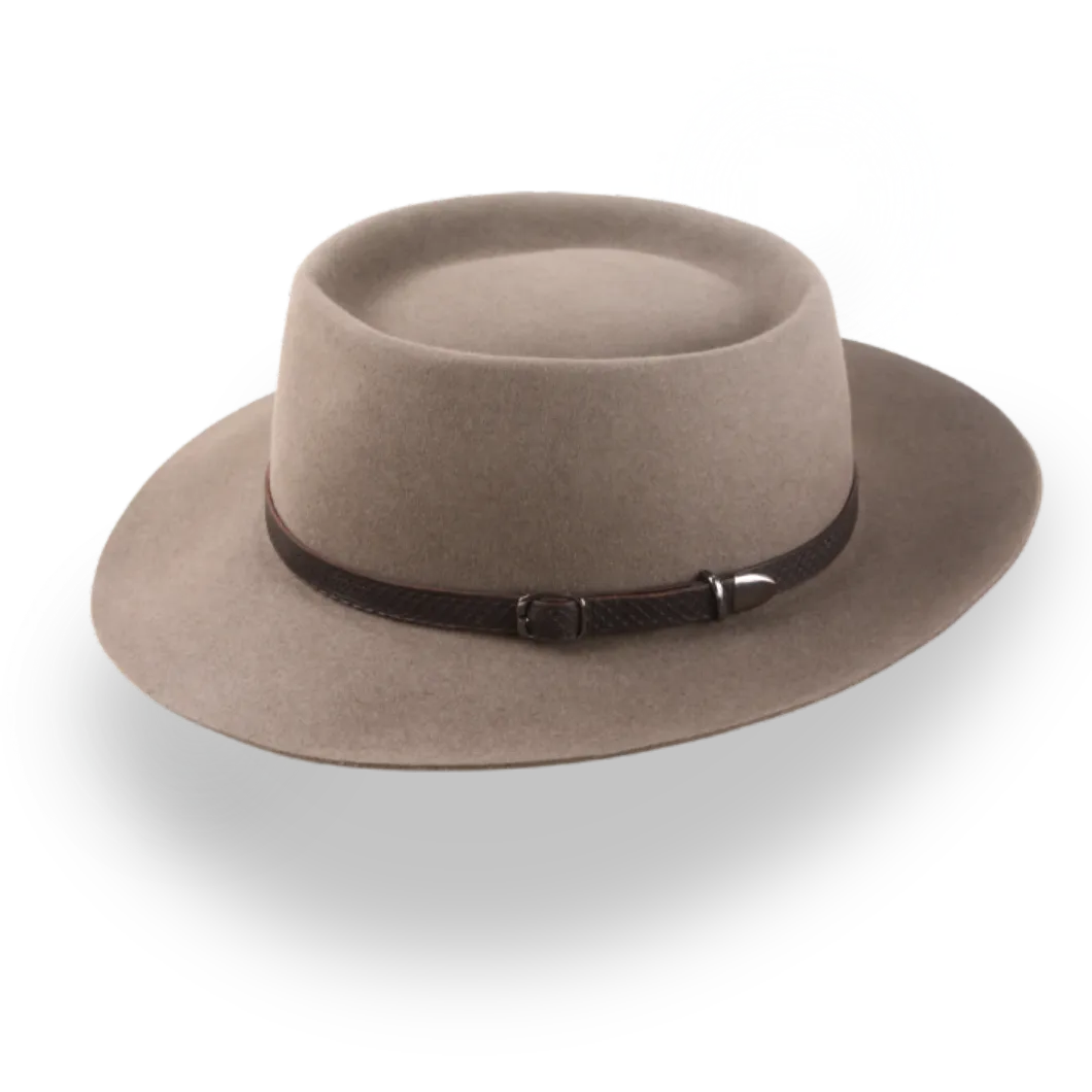 Handcrafted Wide Brim Porkpie Hat with Leather Band | The Oppenheimer - Agnoulita Hats 2