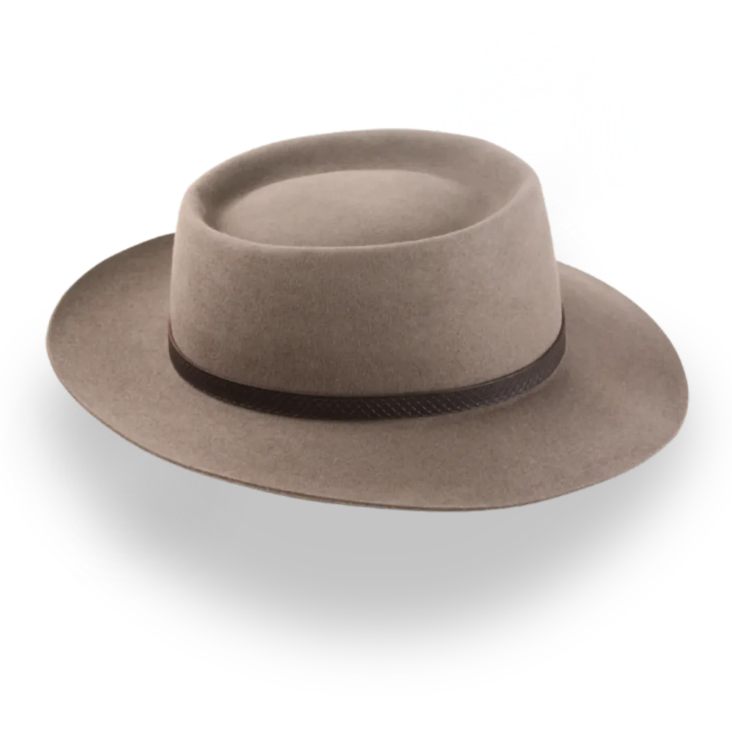 Handcrafted Wide Brim Porkpie Hat with Leather Band | The Oppenheimer - Agnoulita Hats 5
