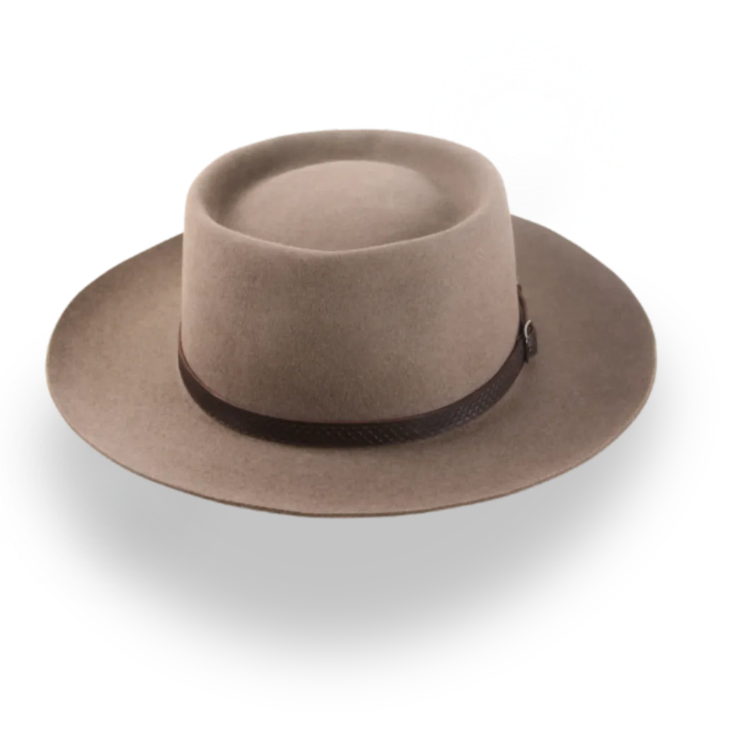 Handcrafted Wide Brim Porkpie Hat with Leather Band | The Oppenheimer - Agnoulita Hats 6