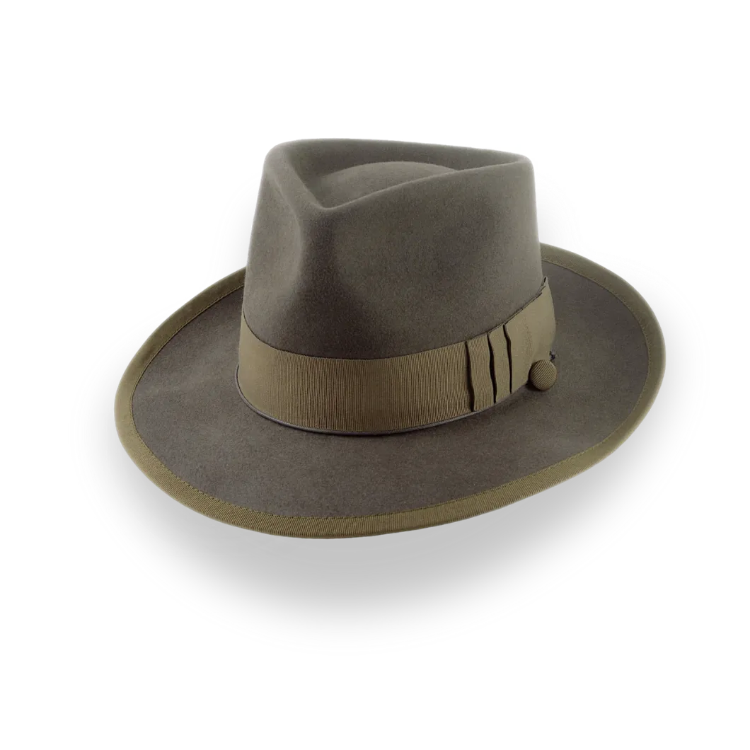 Khaki Vintage Style Fedora Hat in Luxurious Beaver Fur Felt | The Pandamator - Agnoulita Hats 1