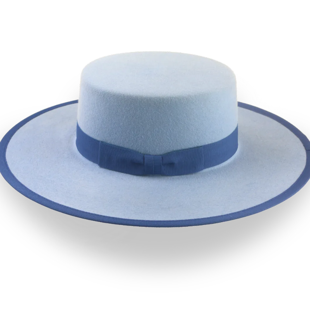 Light Blue Flat Crown Cowboy Hat in Fur Felt | The Gaucho - Agnoulita Hats 2