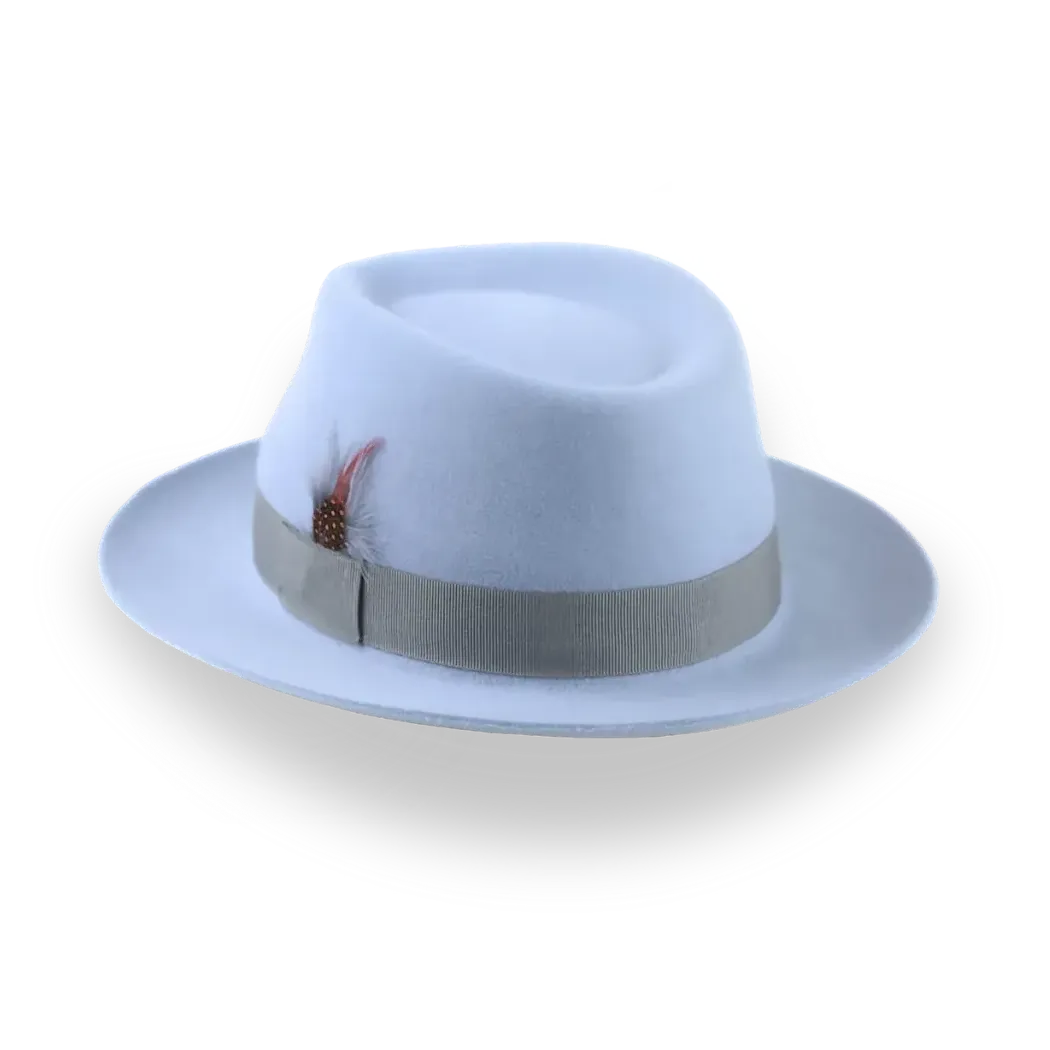 Light Blue Fur Felt Fedora Hat With A Medium Crown | The Clubber - Agnoulita Hats 3