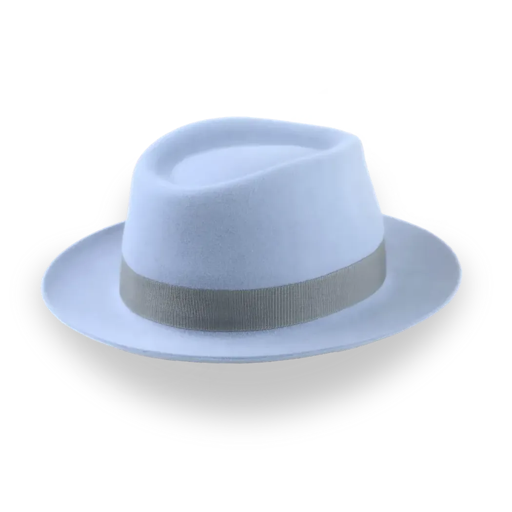 Light Blue Fur Felt Fedora Hat With A Medium Crown | The Clubber - Agnoulita Hats 4