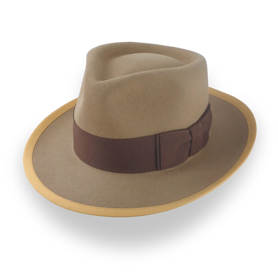 Light Camel Teardrop Mens Fedora with Double-Bow Hatband | The Stentor - Agnoulita Hats 1