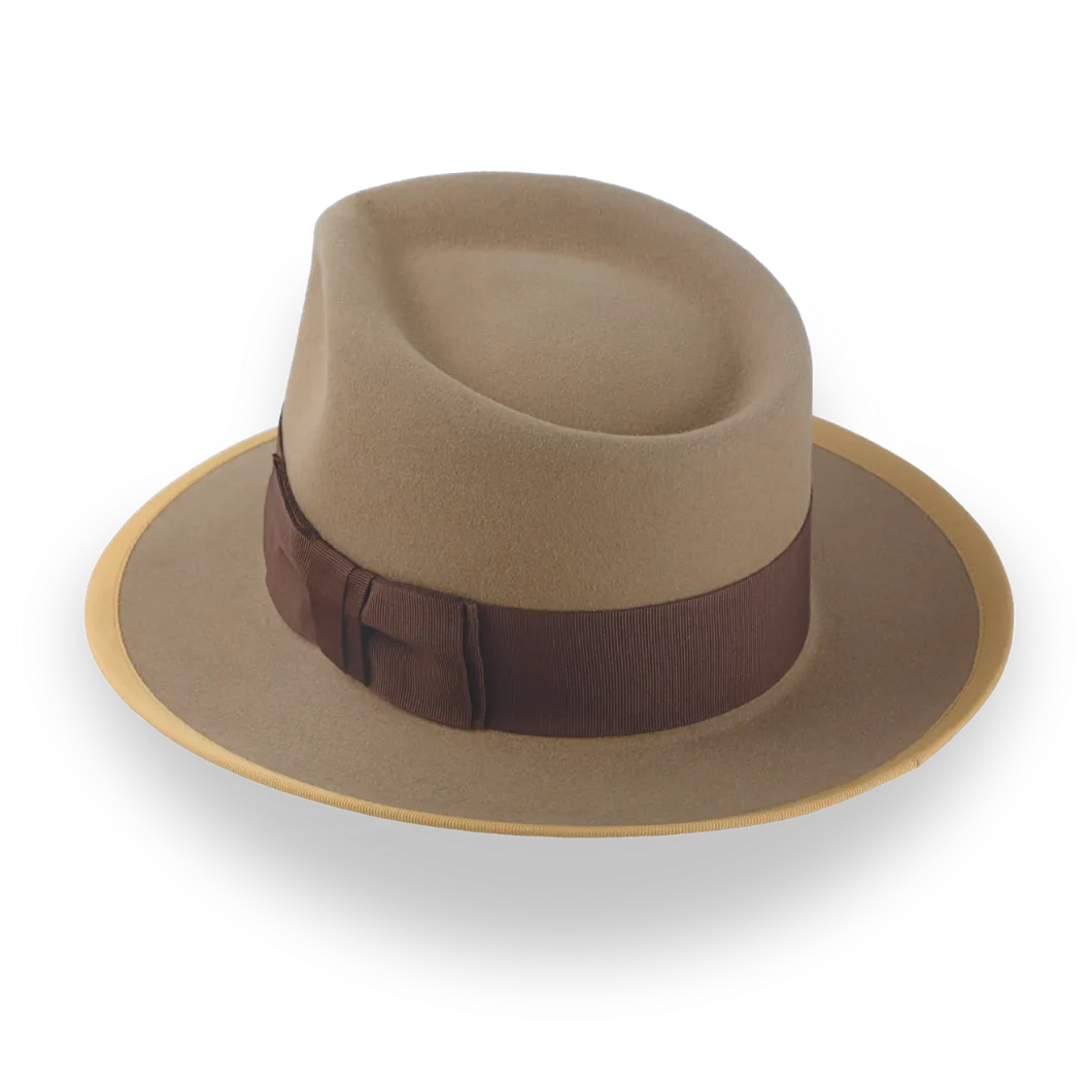 Light Camel Teardrop Mens Fedora with Double-Bow Hatband | The Stentor - Agnoulita Hats 3