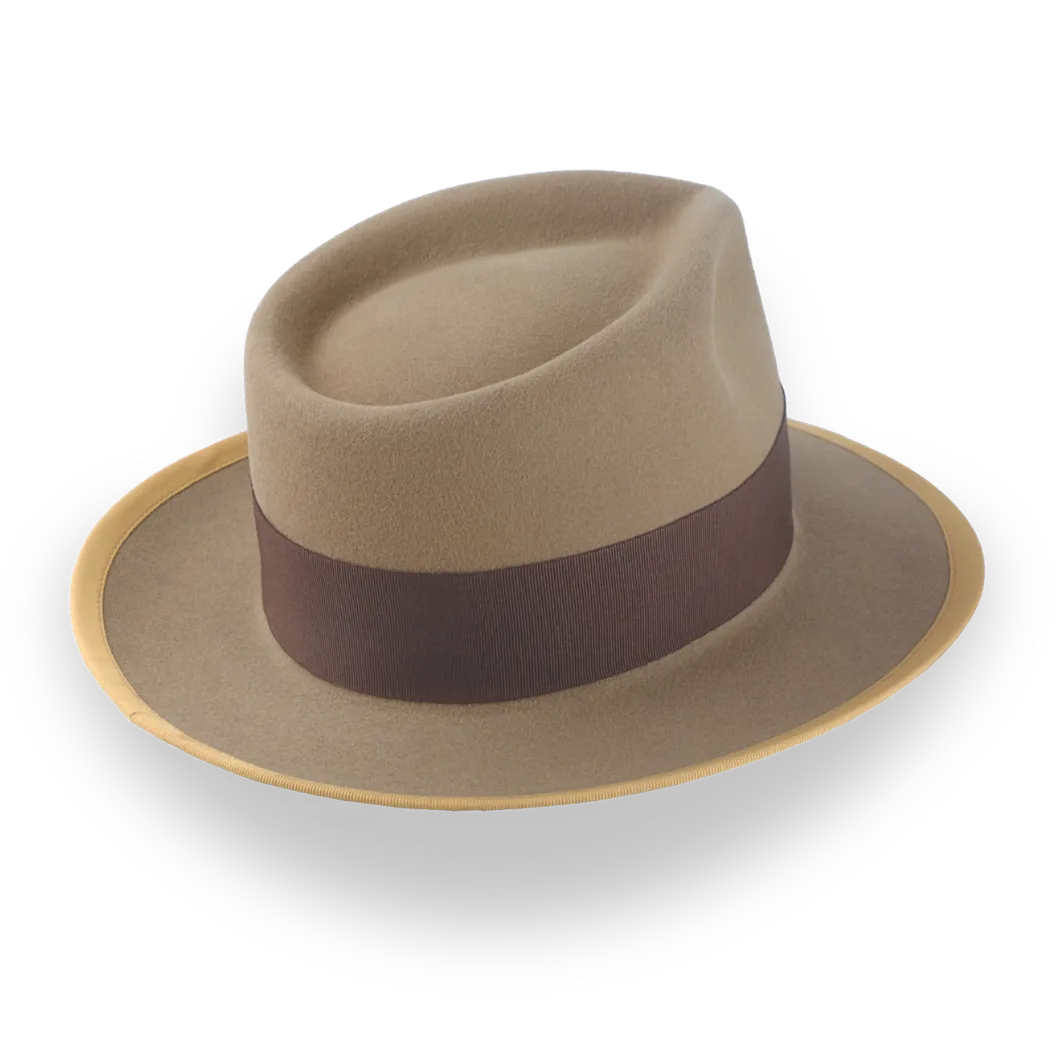 Light Camel Teardrop Mens Fedora with Double-Bow Hatband | The Stentor - Agnoulita Hats 4