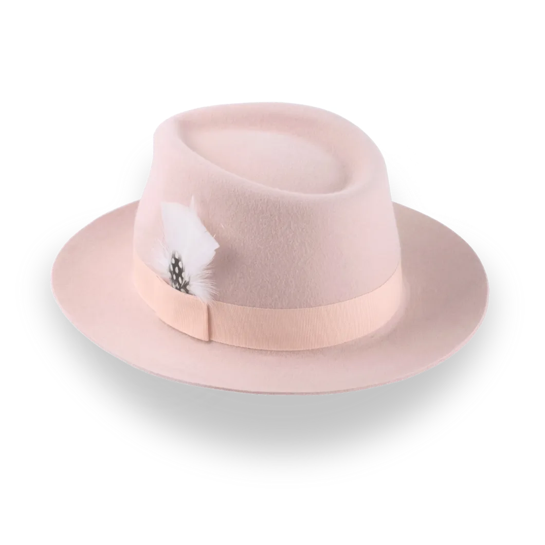 Light Pink Fedora with Medium Crown in Luxurious Fur Felt | The Clubber - Agnoulita Hats 3