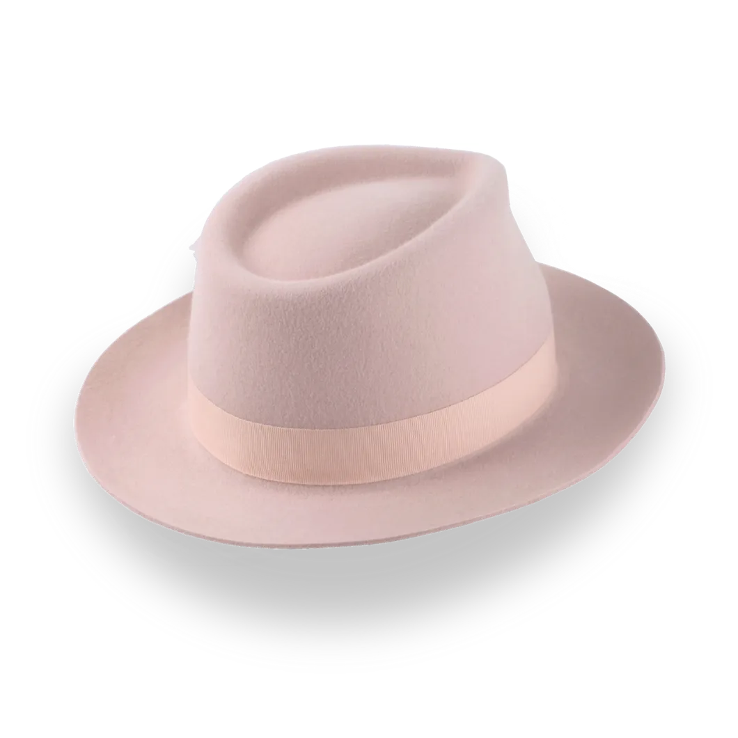 Light Pink Fedora with Medium Crown in Luxurious Fur Felt | The Clubber - Agnoulita Hats 4
