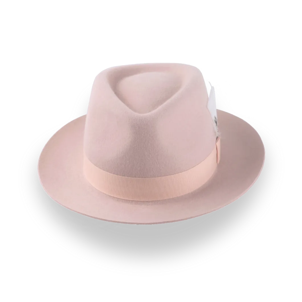 Light Pink Fedora with Medium Crown in Luxurious Fur Felt | The Clubber - Agnoulita Hats 6