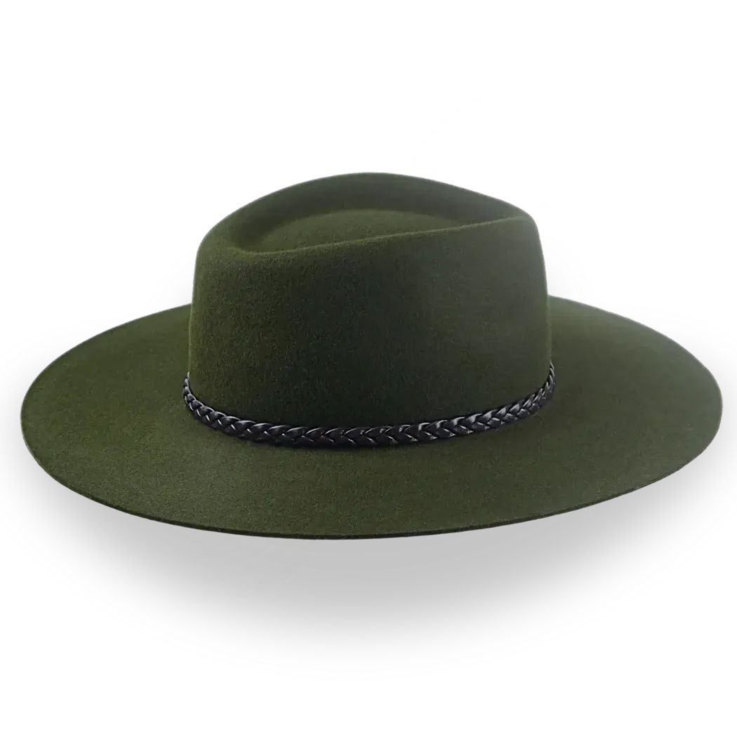 Low Crown Wide Brim Outback Fedora in Dark Olive Green | The Bush - Agnoulita Hats 5