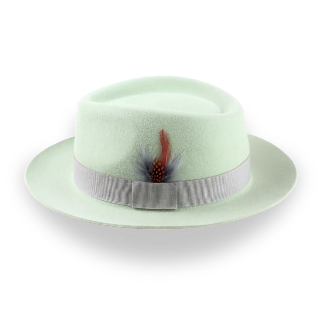 Mint Green Fedora Hat With Feather in Premium Fur Felt | The Clubber - Agnoulita Hats 2