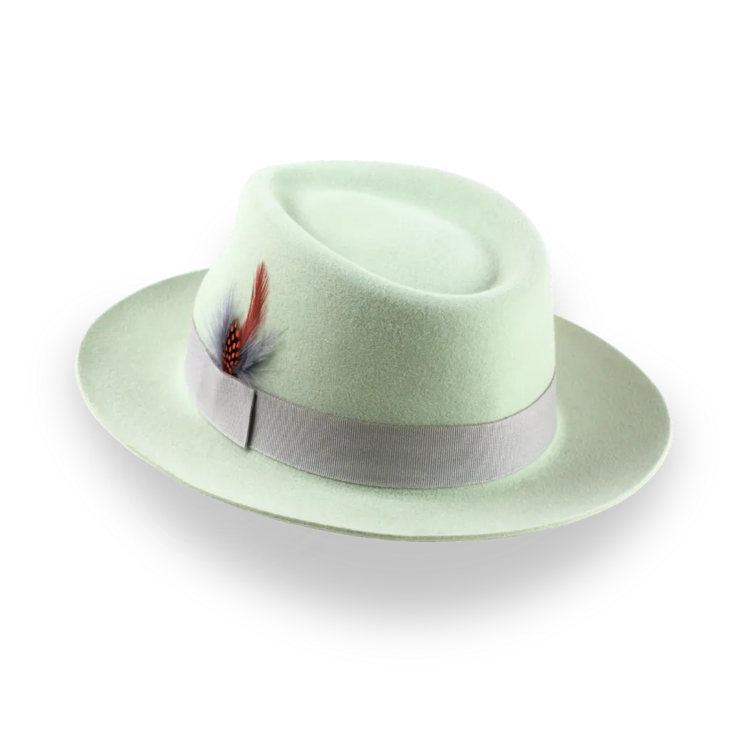 Mint Green Fedora Hat With Feather in Premium Fur Felt | The Clubber - Agnoulita Hats 3