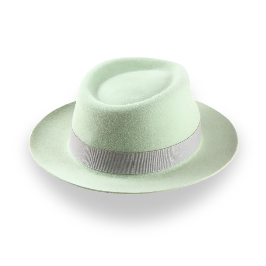 Mint Green Fedora Hat With Feather in Premium Fur Felt | The Clubber - Agnoulita Hats 4
