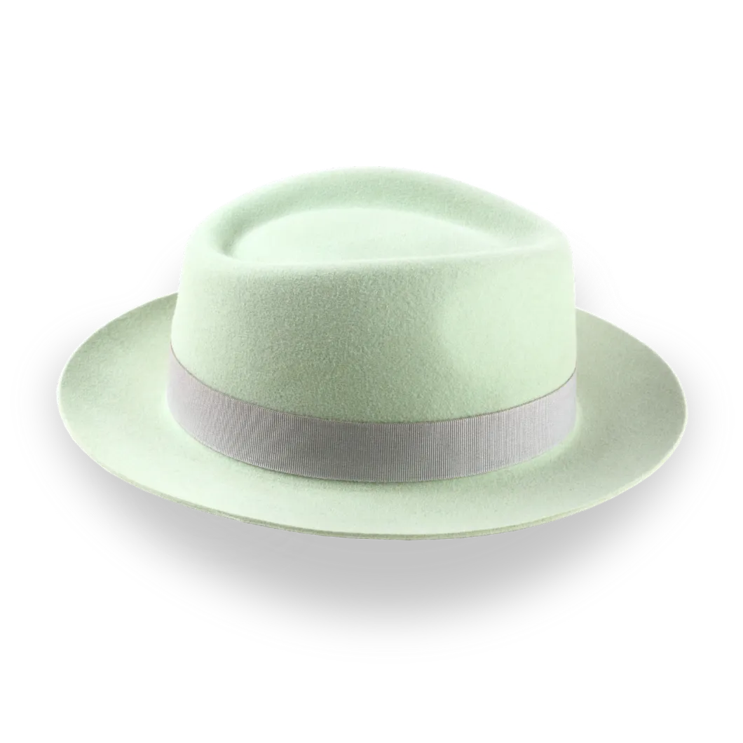 Mint Green Fedora Hat With Feather in Premium Fur Felt | The Clubber - Agnoulita Hats 5